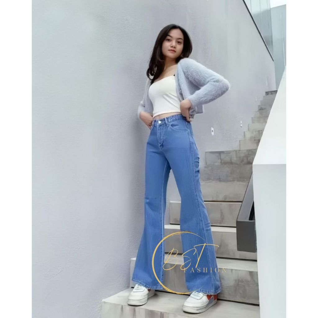 Highwaist jeans cutbray loose anti ngatung melar tebal - cutbray wanita dewasa