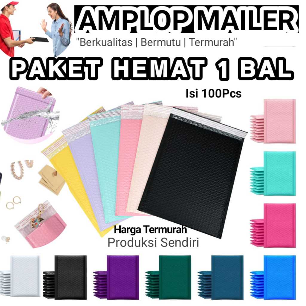 

Amplop Bubble Mailer Warna Putih Hitam Pink Ungu 100Pcs / 1 Bal Packing Online Shop