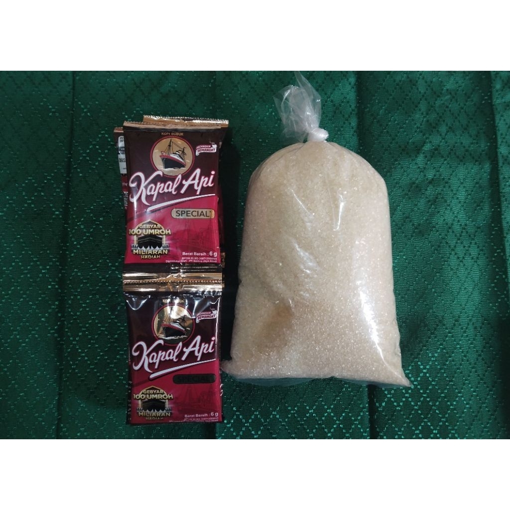 

gula 1/2 kg & Kopi Hitam Kapal Api (tanpa gula) (isi 10 sachet)