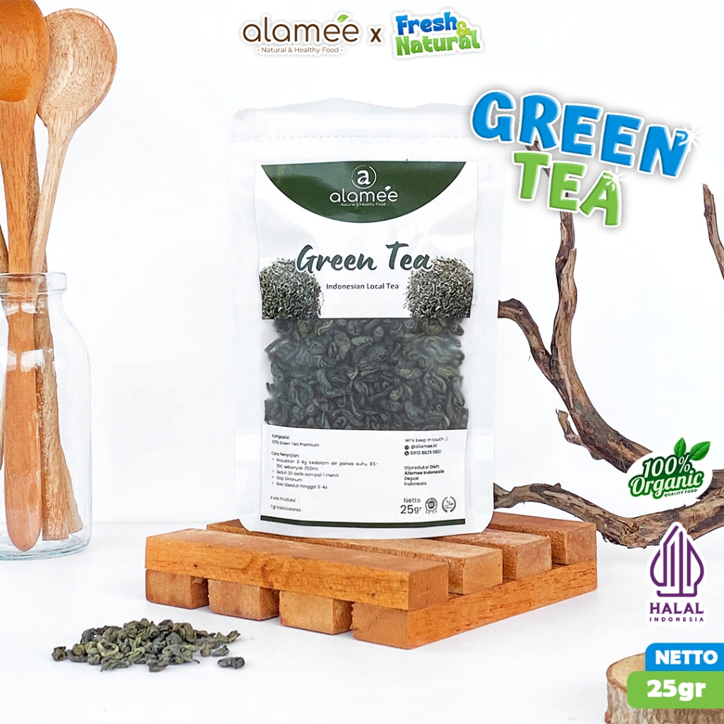 

ALAMEE Teh Hijau Green Tea Organic Kering Organik Greentea Minuman Herbal 25 gram Fresh and Natural