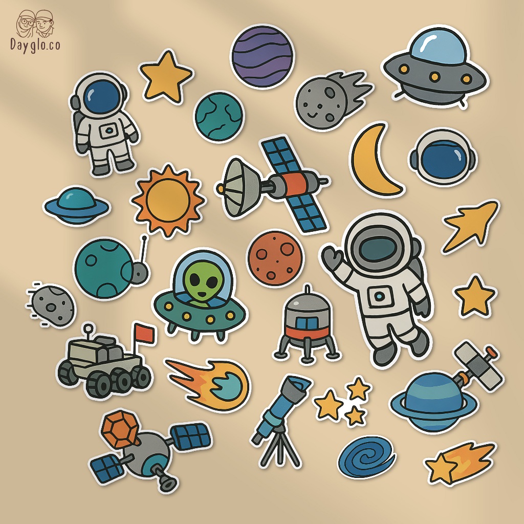 

[DAYGLO] 35 Pcs Sticker Orbitron | Vinyl Sticker Waterproof | Journaling | Case HP | Laptop