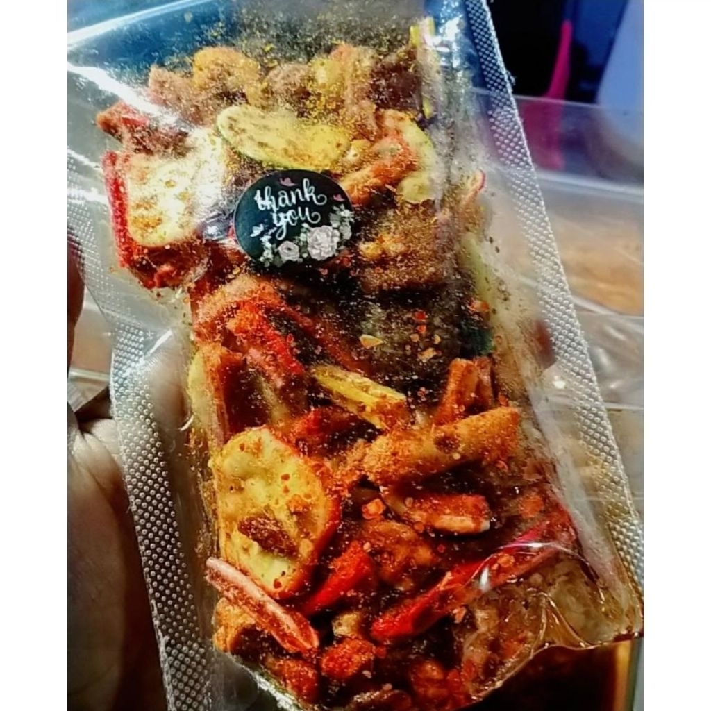 

seblak campur kerupuk mix basreng kering pedas daun jeruk kemasan pouch