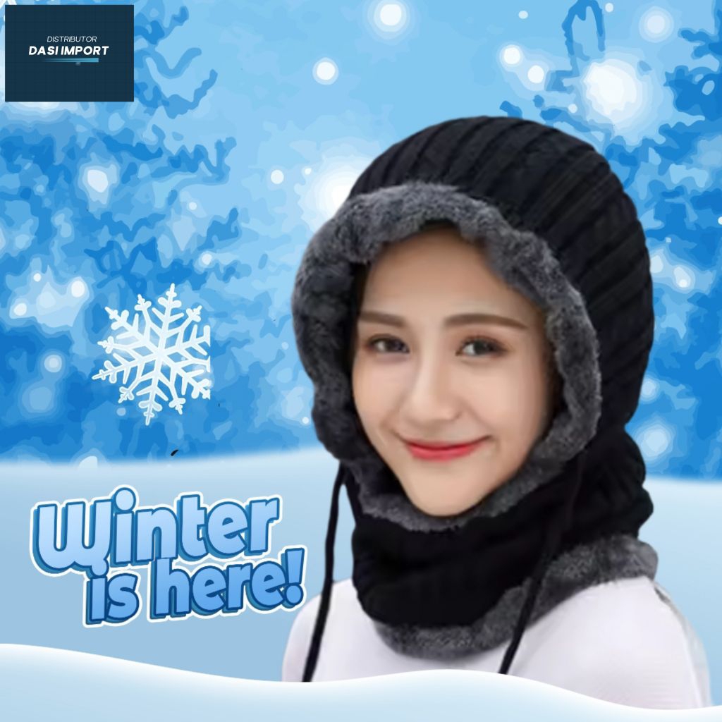 Topi Kupluk Syal Rajut Pria Wanita Musim Dingin Topi Kupluk Winter Topi Fashion Wanita Korea