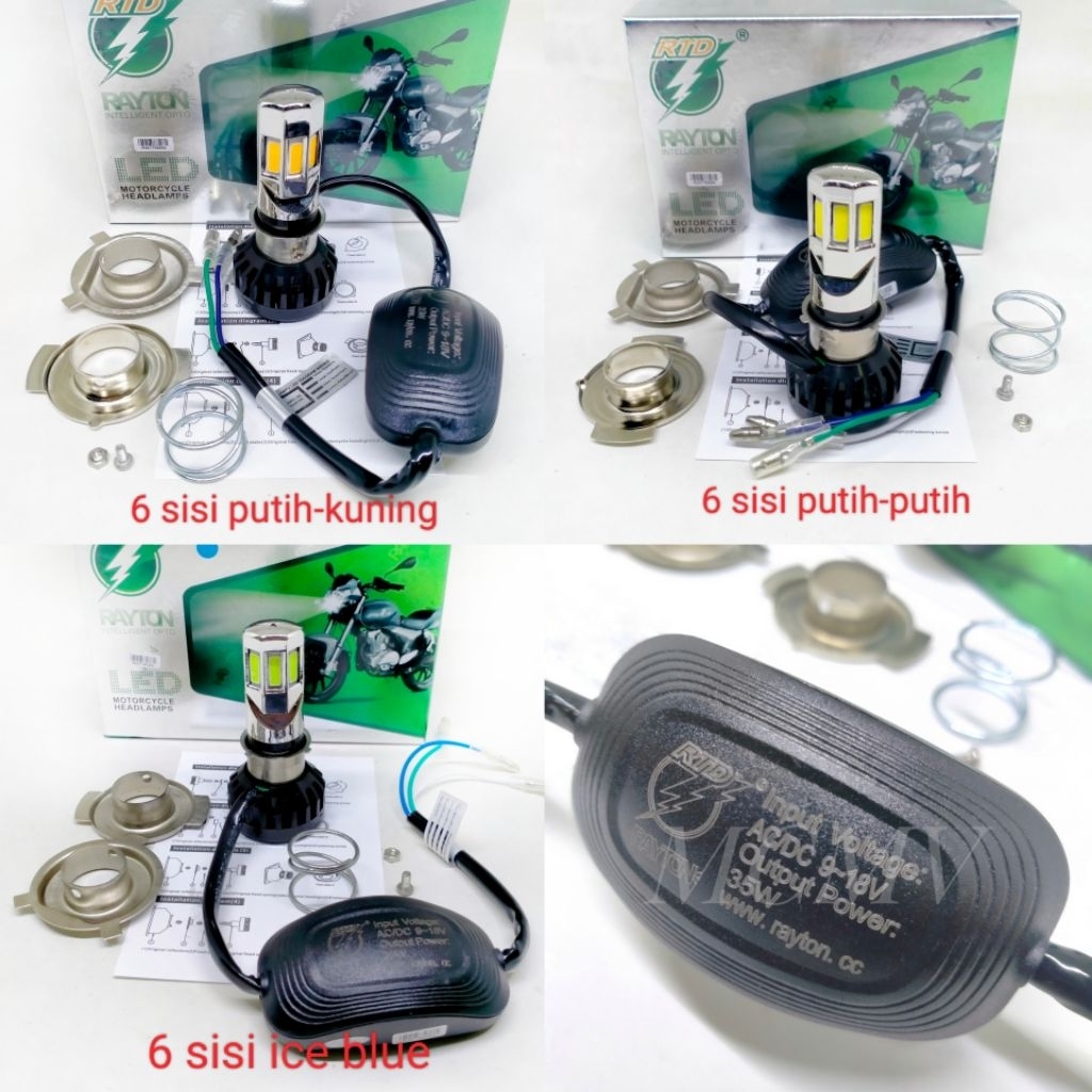 LAMPU MOTOR RTD LED 6 SISI 100% ORIGINAL GARANSI AC DC + KIPAS BOHLAM DOP LAMPU DEPAN UTAMA LED RTD 