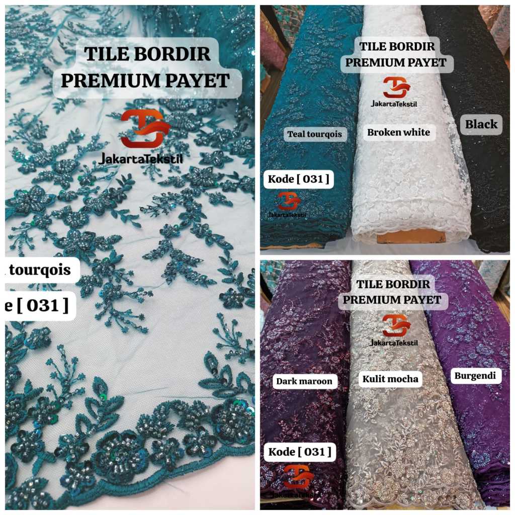 [ 031 ] Kain Tile Payet Premium Bordir | Tule Payet | Tile Bordir | Brukat Pengantin | Tile Dress