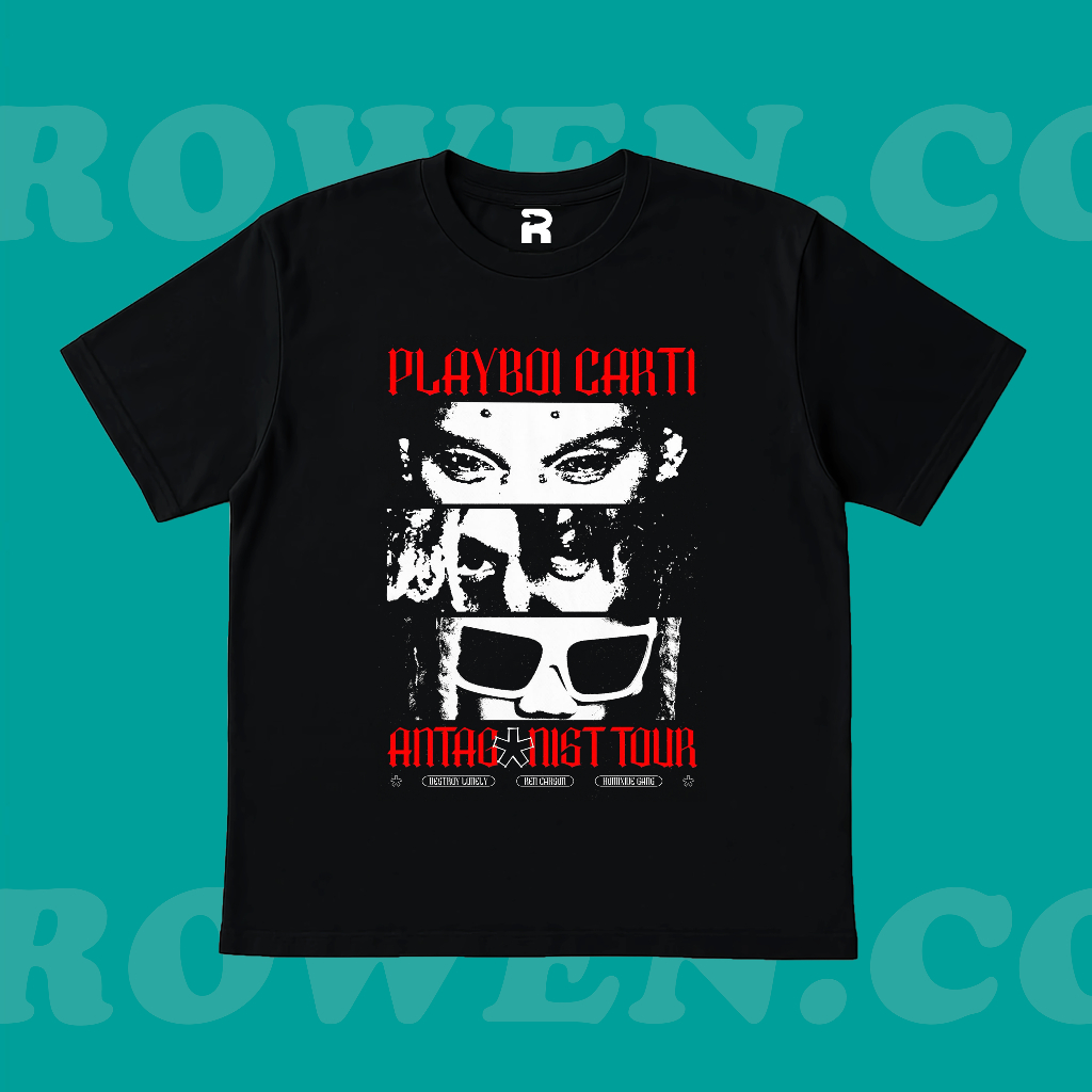 ROWEN.CO | KAOS BAJU PLAYBOI CARTI ANTAGONIST TOUR | T-SHIRT OVERSIZE HITAM STYLE Y2K VINTAGE BOOTLE
