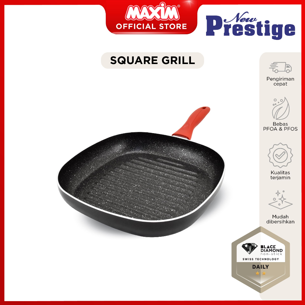 Maxim New Prestige Alat Pemanggang Teflon Anti Lengket 26cm Square Grill