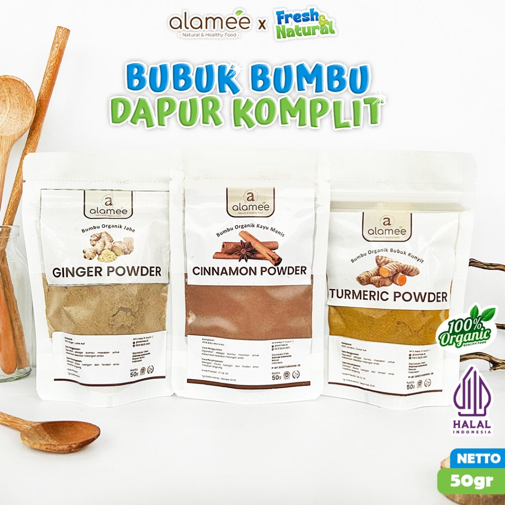 

ALAMEE Bumbu Dapur Bubuk Lada Hitam Kunyit Jahe Bawang Merah Bombay Cabe 50 gram fresh and natural