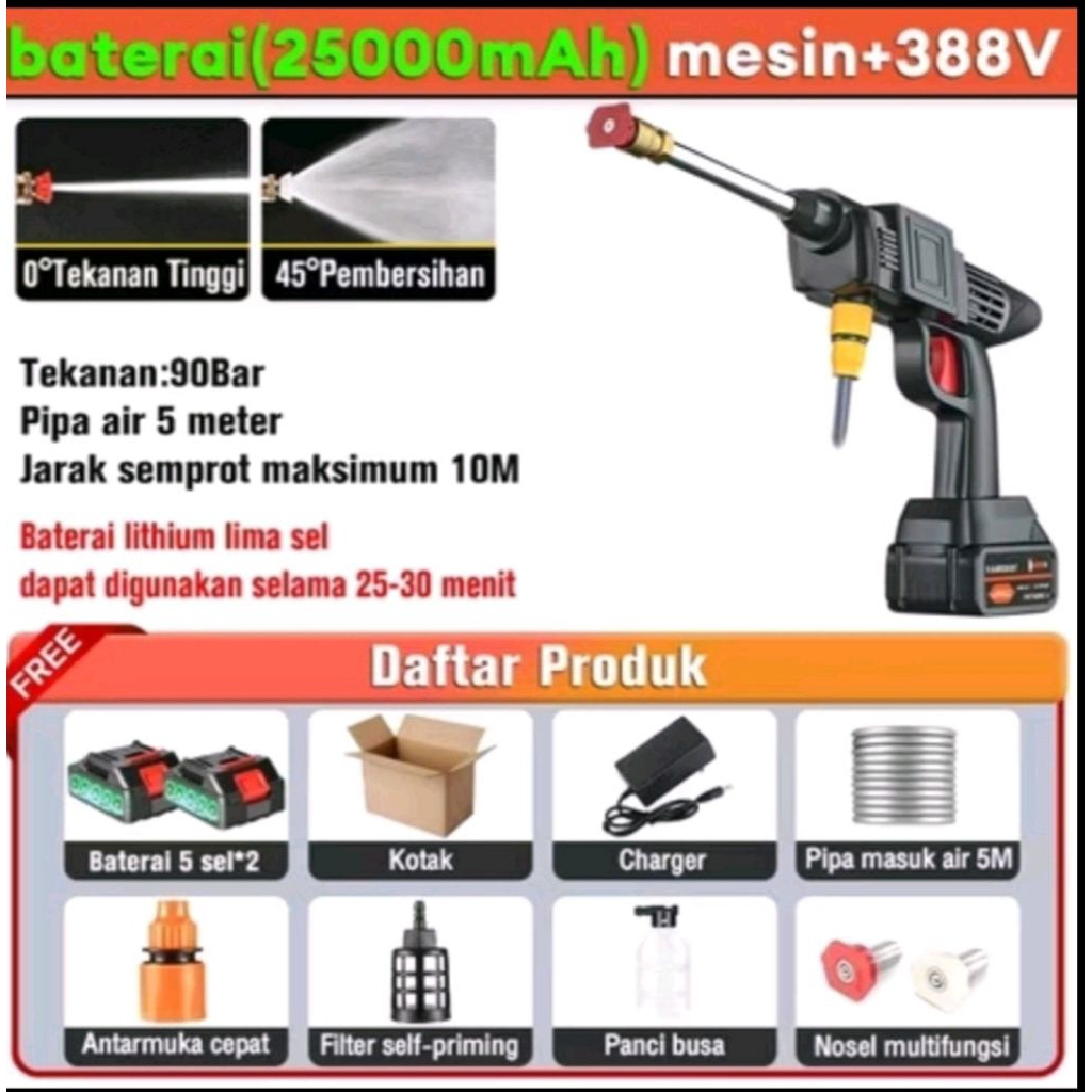 Reaim Jet Cleaner 2 Batrei Tekanan Tinggi Alat Cuci Motor Mobil AC Steam Mesin Mini Portable Cuci St