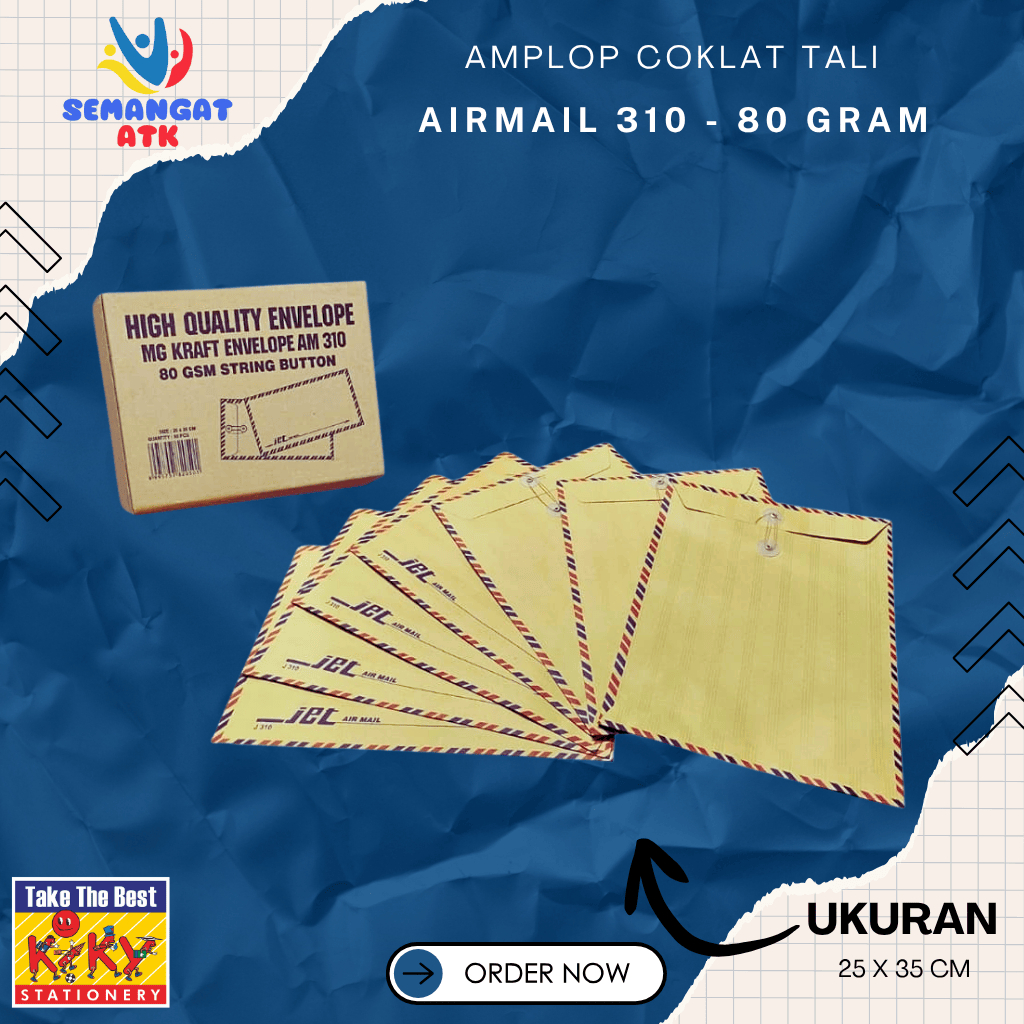 

Amplop Coklat Tali 310 - 80 Gram Airmail Jet