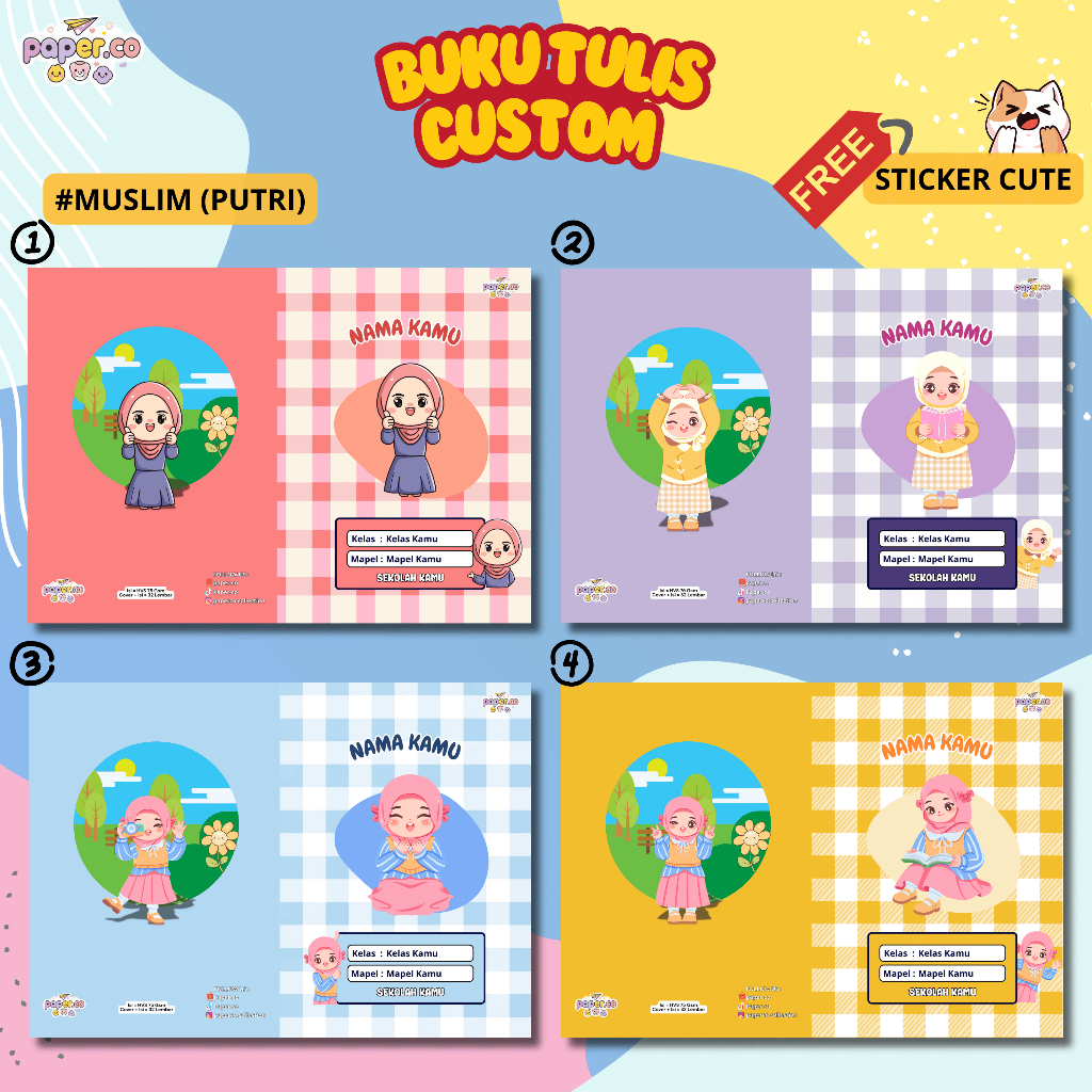 

(#B) Buku Tulis Muslimah Cewek CUSTOM NAMA, MAPEL, KELAS, SEKOLAH, DAN KARAKTER LUCU (FREE STICKER)