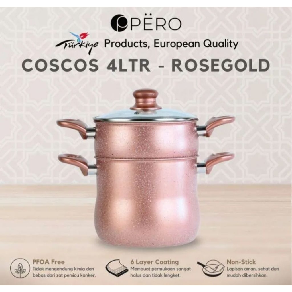 READY Pero Coscos Panci Kendil Casserole with Steamer 20cm 4LT Granite Non Stick / Panci Kukus 2 Tin
