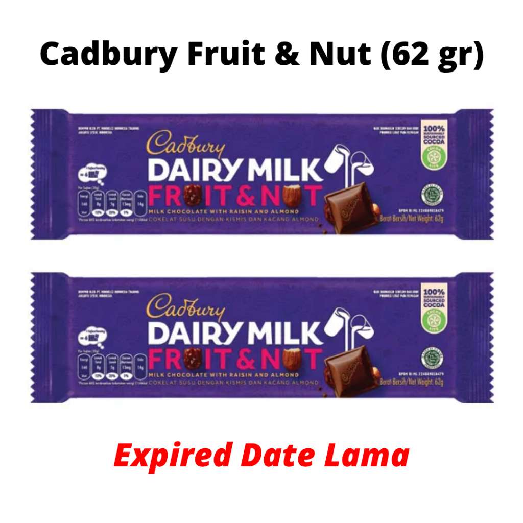 

(62 gr) Cadbury Dairy Milk Chocolate Fruit & Nut | Cokelat Susu