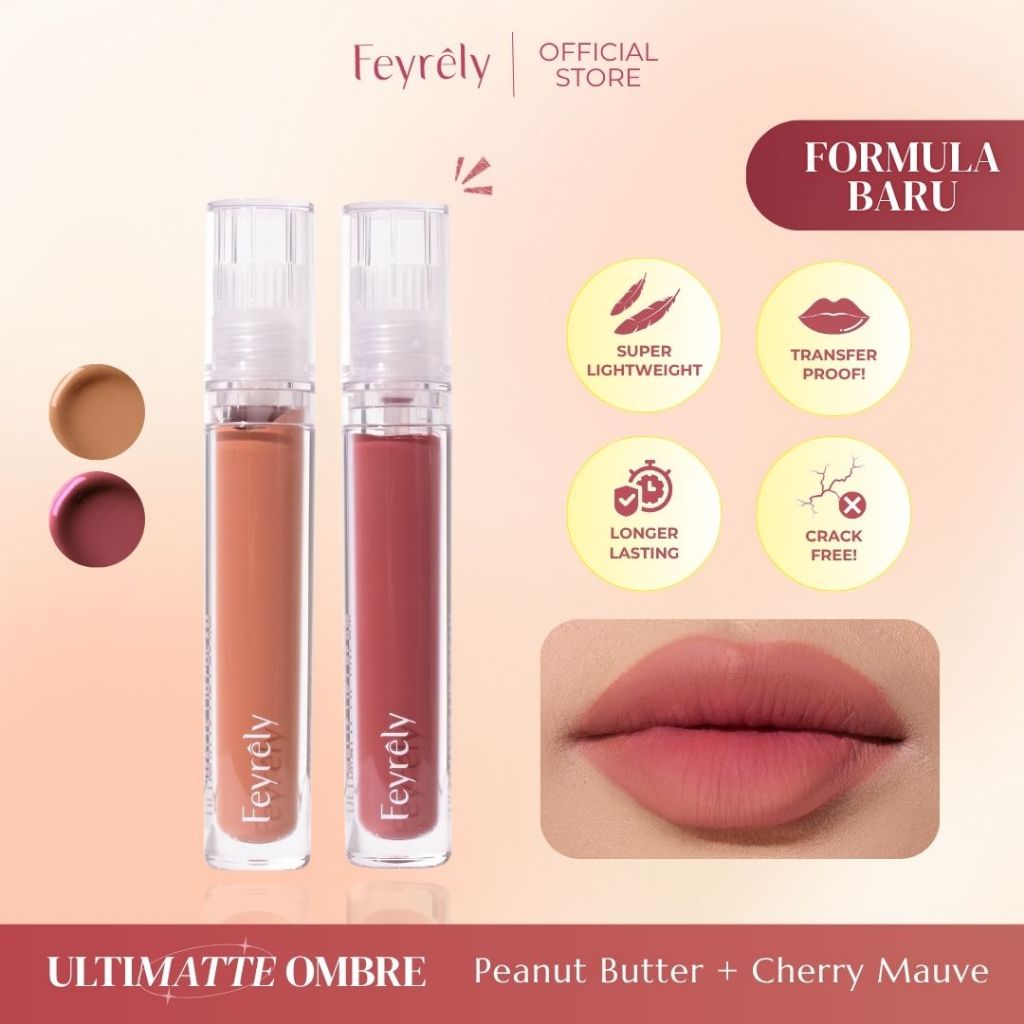 [BARU] FEYRELY 2-in-1 ULTIMATTE LIP CREAM SET OMBRE 13 Peanut Butter + 10 Cherry Mauve