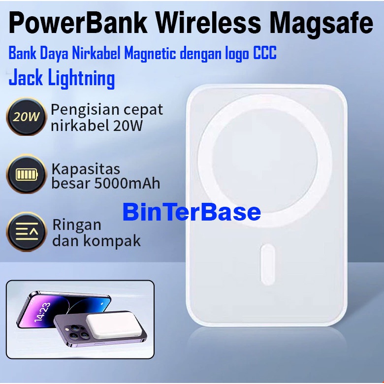 Powerbank pb wireless magsafe iph*ne battery pack 1460 MAh 5000 mah kualitas Bagus dengan logo CCC 3