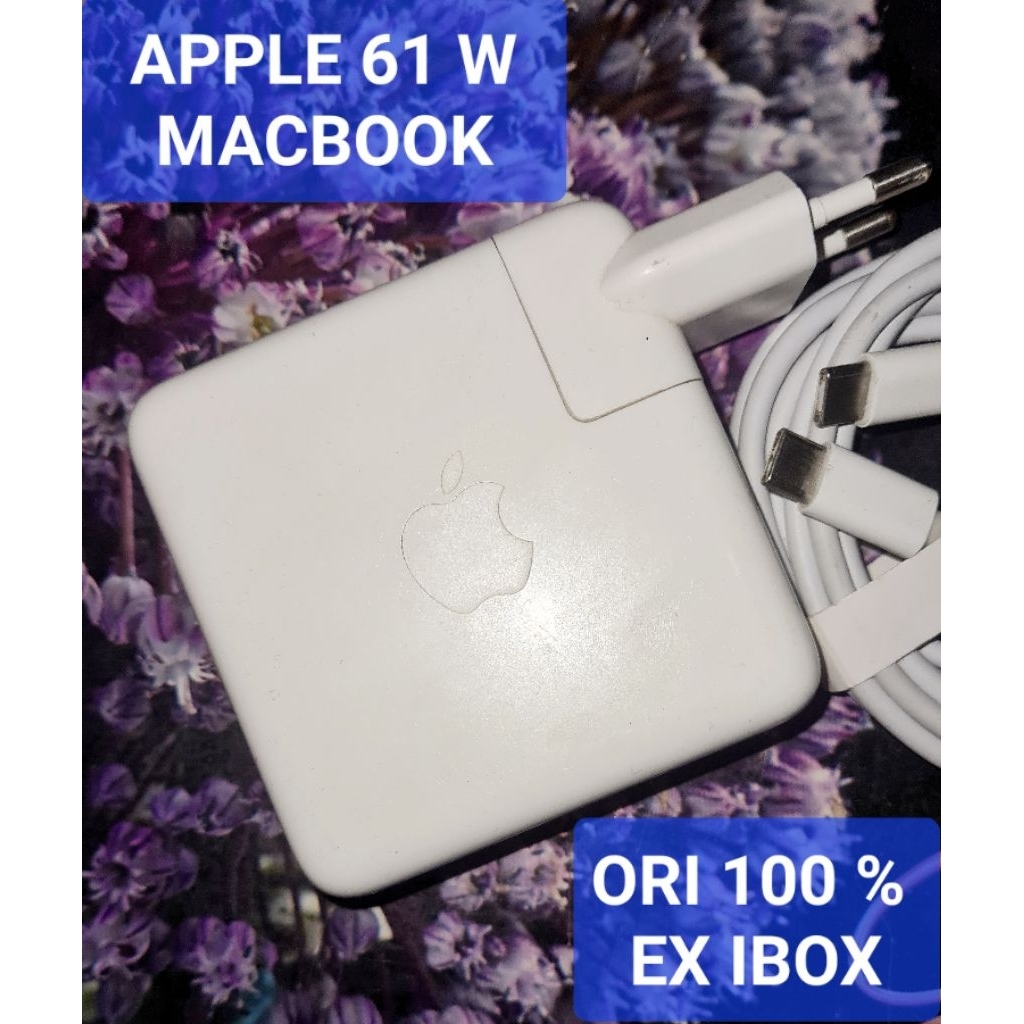 CHARGER CAS IPHONE APPLE 61 WATT ORI 100 % BAWAAN MACBOOK OR IPAD EX IBOX