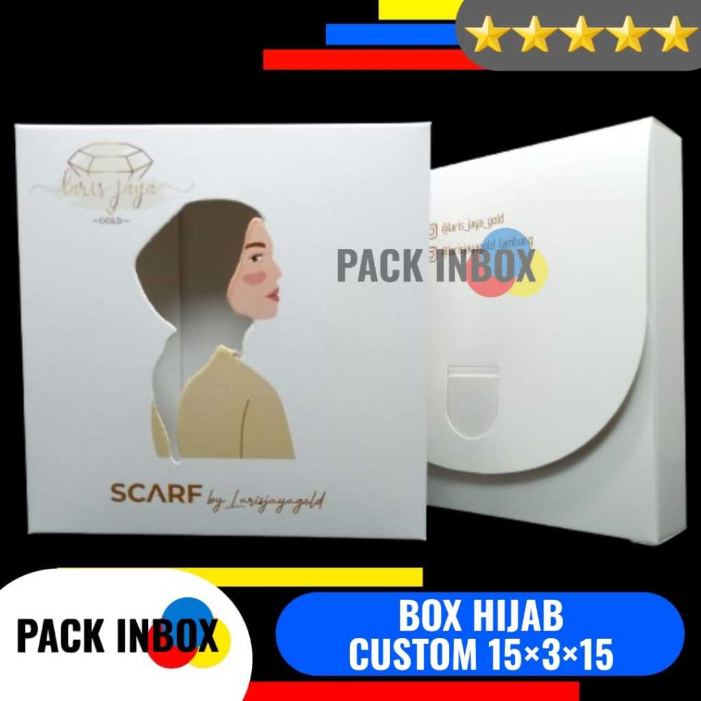 BOX HIJAB CUSTOM DESAIN 15x3x15 KARDUS JILBAB CUSTOM DESAIN 15×3×15