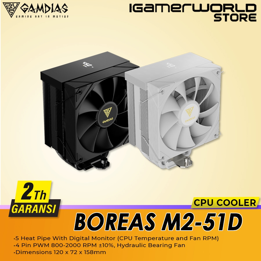 Gamdias Boreas M2 51D with Digital Monitor CPU Cooler 5 Heat Pipe CPU Cooler