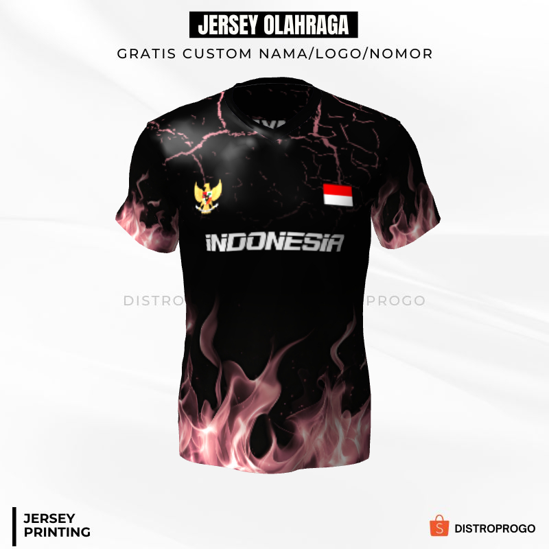 Kaos Jersey Futsal Hitam Pink Motif Abstrak Api 598