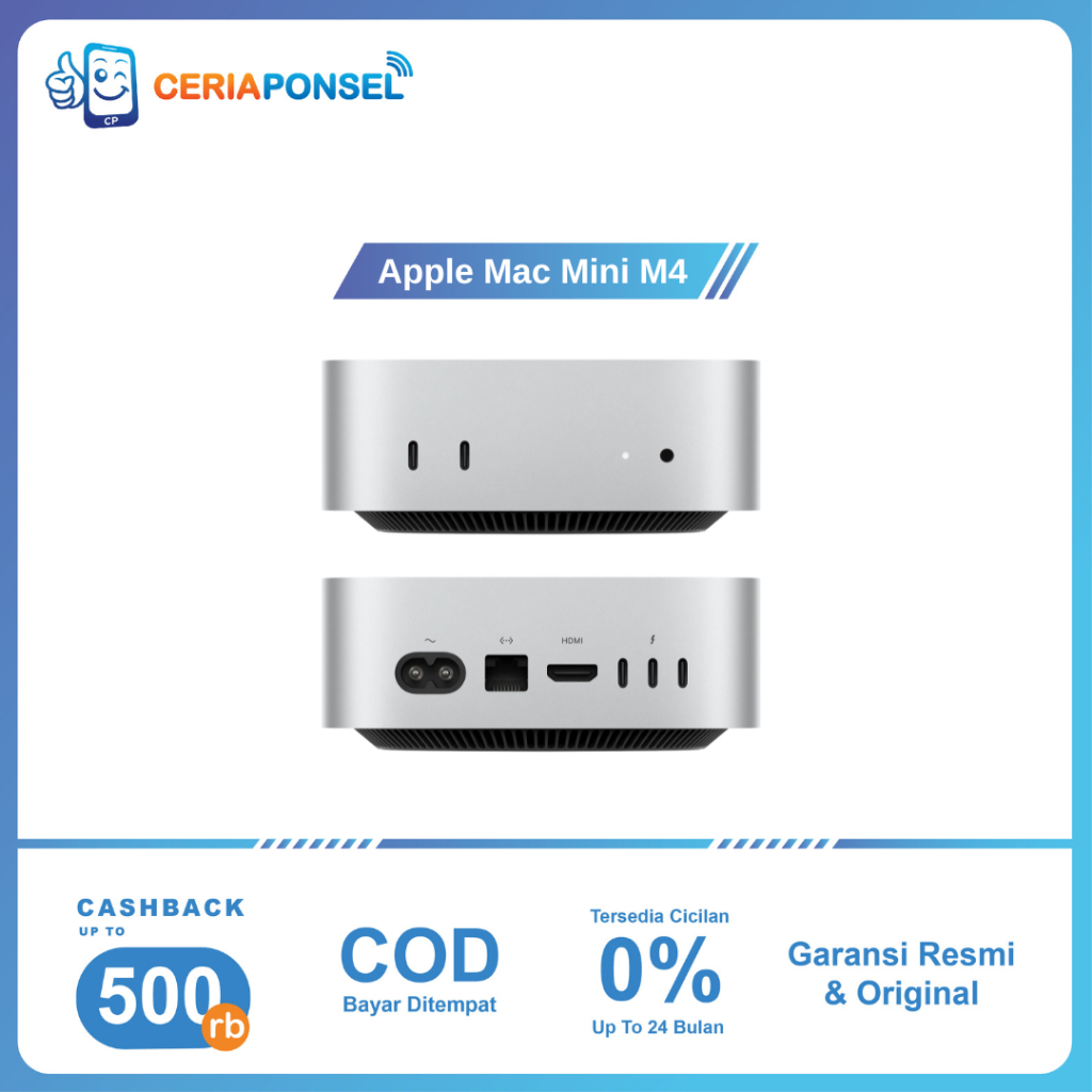 Mac Mini M4 16/256GB & 16/512GB SSD 10-Core GPU | Garansi Resmi 1 Tahun