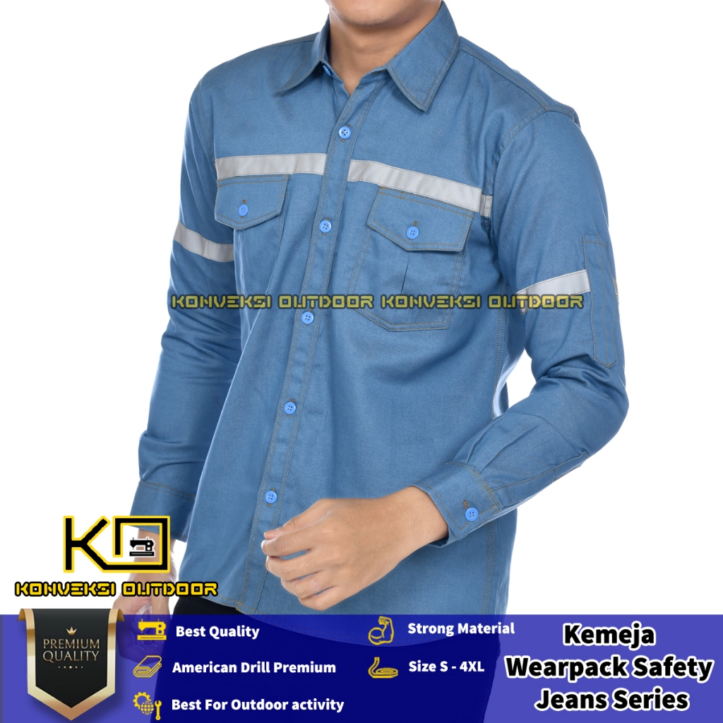 WEARPACK SAFETY JEANS Kemeja Kerja Safety Jeans Lengan Panjang untuk Proyek dan Outdoor