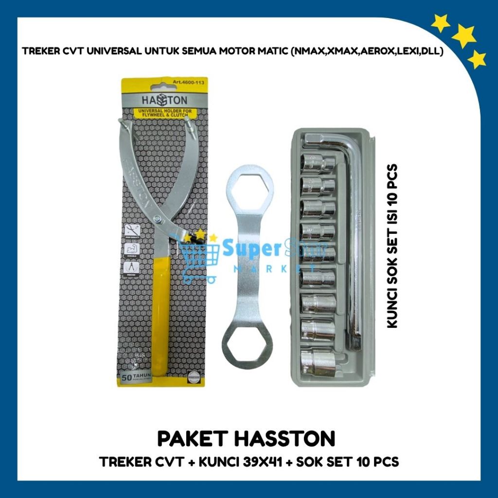 PAKET Treker CVT Motor Universal HASSTON + Kunci 39 X 41 + Sok Set 10 Pcs / Paket Bongkar CVT Motor 
