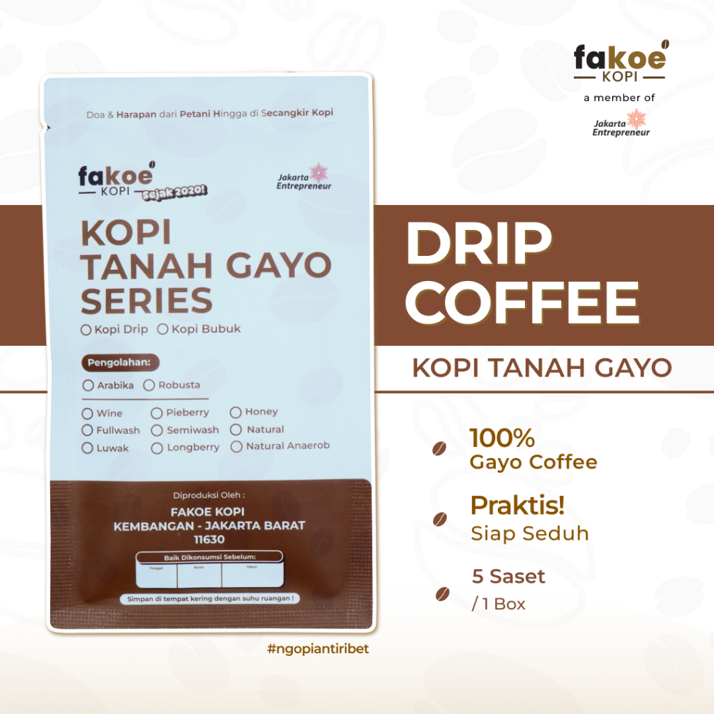 

Kopi Drip / Drip Bag Kopi Arabika Gayo Fakoekopi Paket Isi 5 PCS