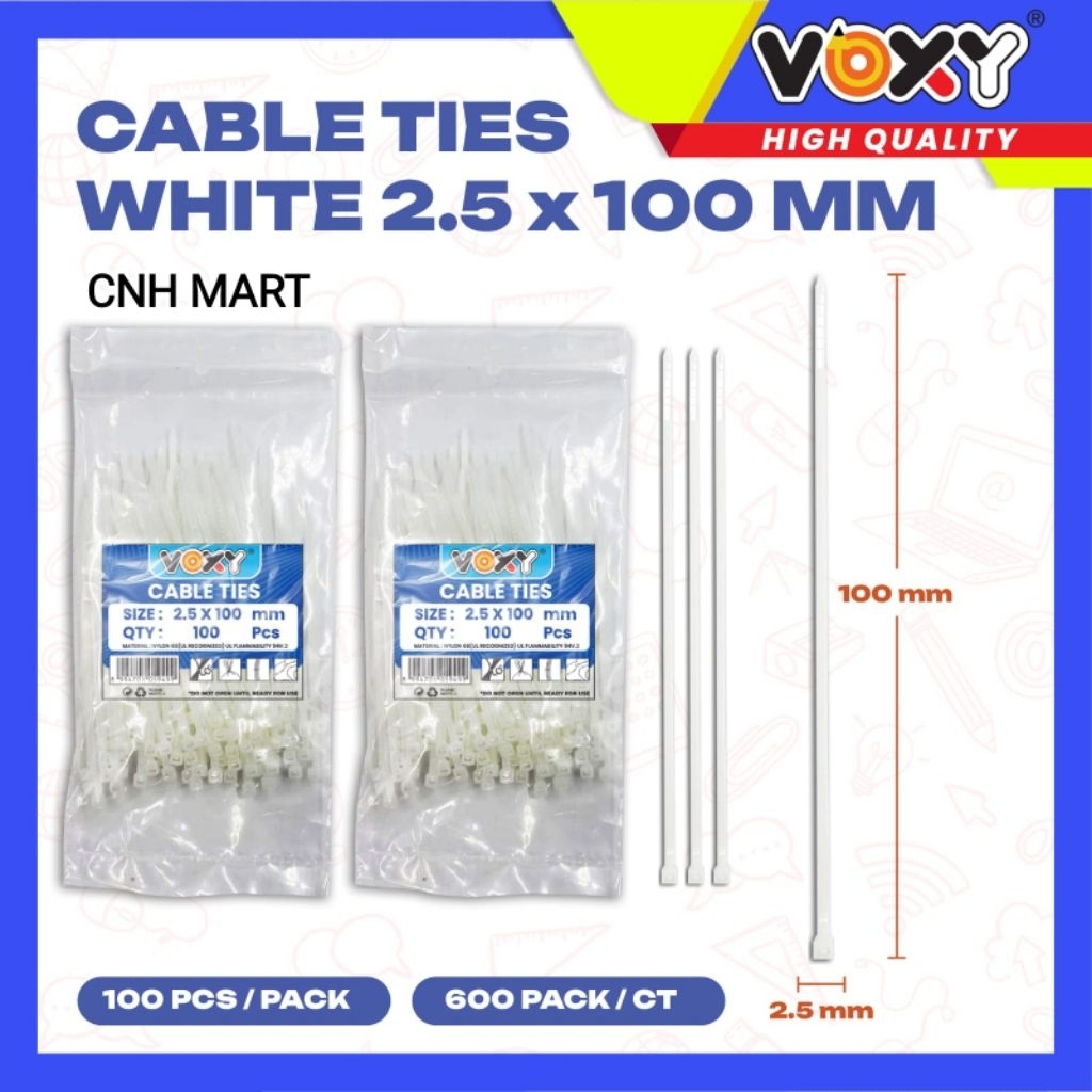 

Kabel Ties Putih 2.5Cm x 100 MM VOXY - Nylon Cable Ties 100PCS - Putih - Hitam