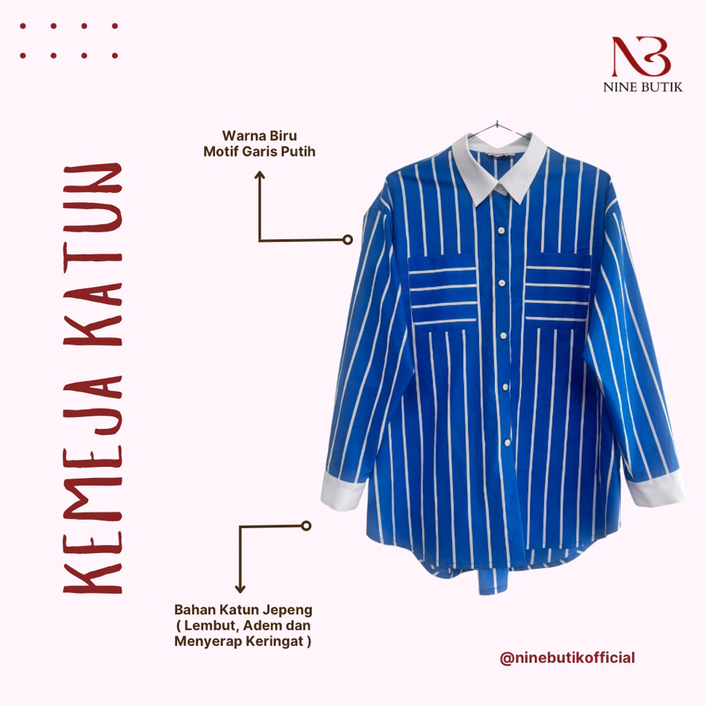 Kemeja Casual Biru Garis Putih | Kemeja Biru Lengan Panjang | Kemeja Garis Putuh