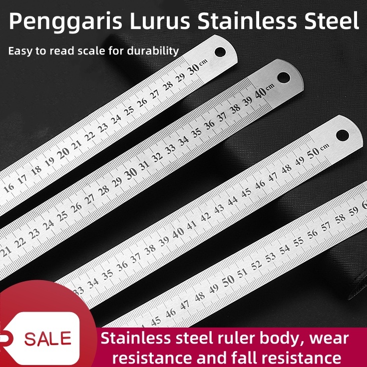 

Penggaris baja berkualitas tinggi tahan gores 30/60cm & Stainless Steel Ruler Penggaris Besi