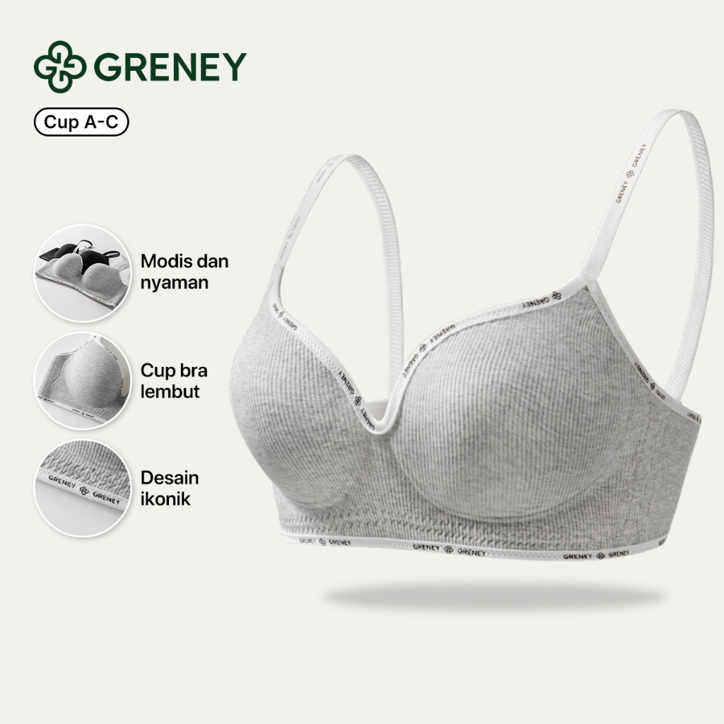 Greney - Bra Push Up Tali Huruf Material beludru halus Tekstur garis-garis elegan Desain W-shape dib
