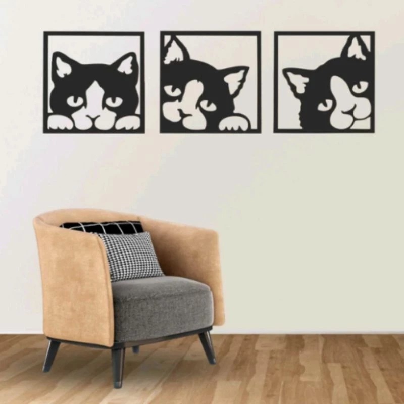 HIASAN DINDING 3D KUCING 3 PANEL / HIASAN DINDING/ HIASAN RUMAH / HIASAN RUANG TAMU