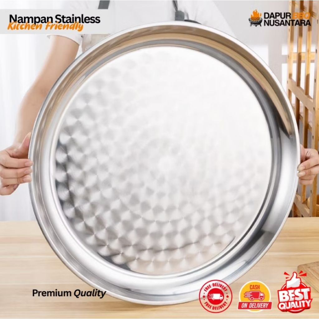 NAMPAN STAINLESS STEEL BULAT UKURAN JUMBO NAMPAN SERBAGUNA STAINLESS STEEL 50CM 60CM 70CM