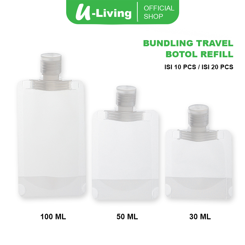 U-Living Set Bundling Travel Botol Refill Tempat Sabun Cair Botol Sabun Travel Plastik Fliptop Trave
