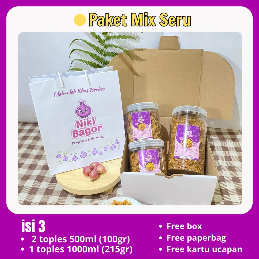 

Hampers Bawang Goreng Premium - 2 Toples x 100 gram + 1 Toples 215 Gram
