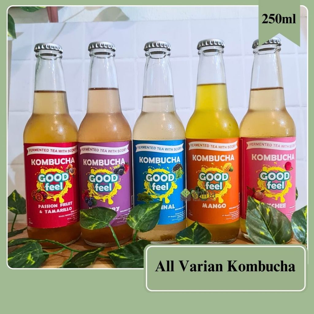 

Kombucha Sparkling Probiotik Tea Good Feel 250 ml l Varian Rasa l Warung Shiha