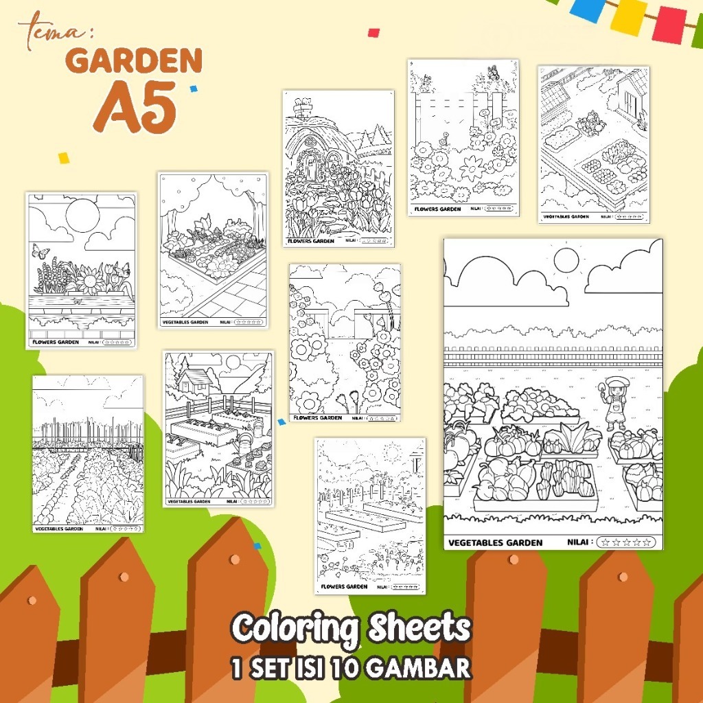 

(A5) KERTAS MEWARNAI ANAK - COLORING SHEETS KODE GARDEN - LEMBAR MEWARNAI ANAK PAUD/TK/SD