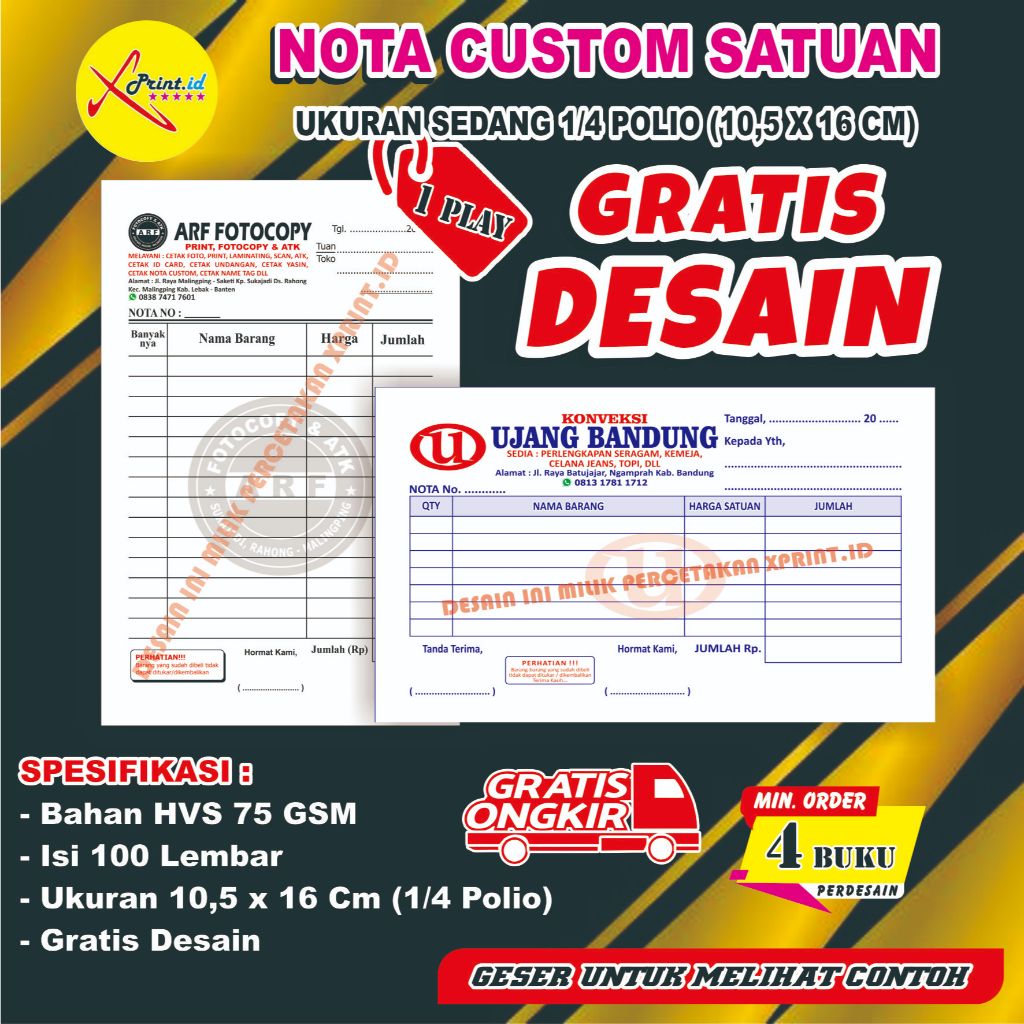 

Nota Custom 1/4 1 ply Nama Toko Sendiri Nota Kontan Murah