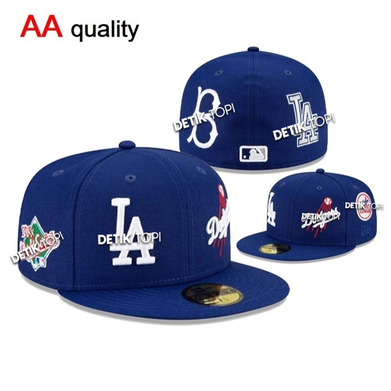 Topi Fitted LA Los Angeles Dodgers Blue Biru ALL Logo Bordir Build Up Caps