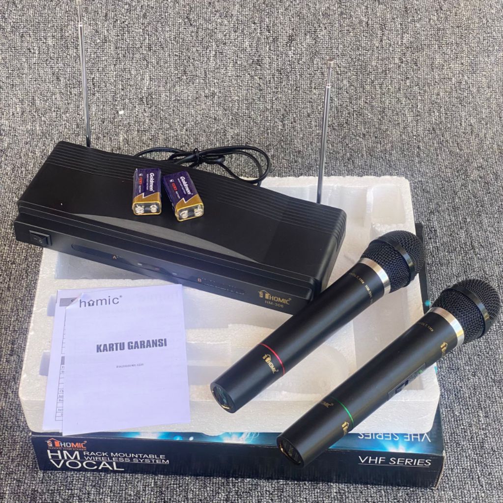 Mic Wireless VHF HM VOCAL - 2 Mic Tanpa Kabel + Receiver | Mikrofon Wireless Karaoke, MC, Event