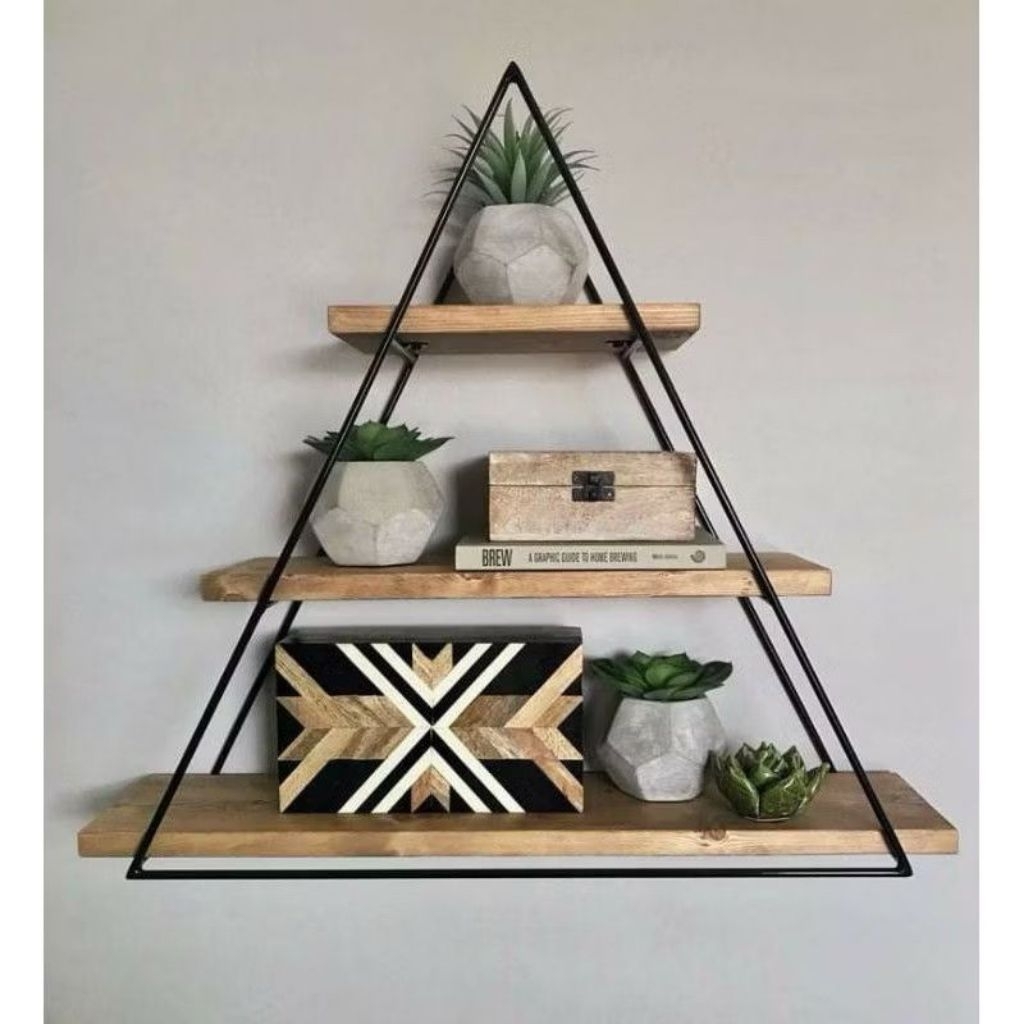 Rak dinding besi kayu/ hiasan kamar dinding/ dekorasi ruangan