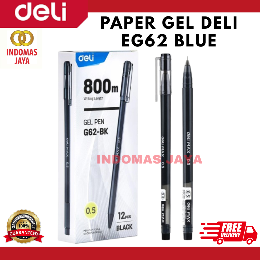 

Deli Gel Pen / Pulpen Gel 0.5mm Tinta Hitam Dapat Menulis 800 Meter EG62 1 pcs