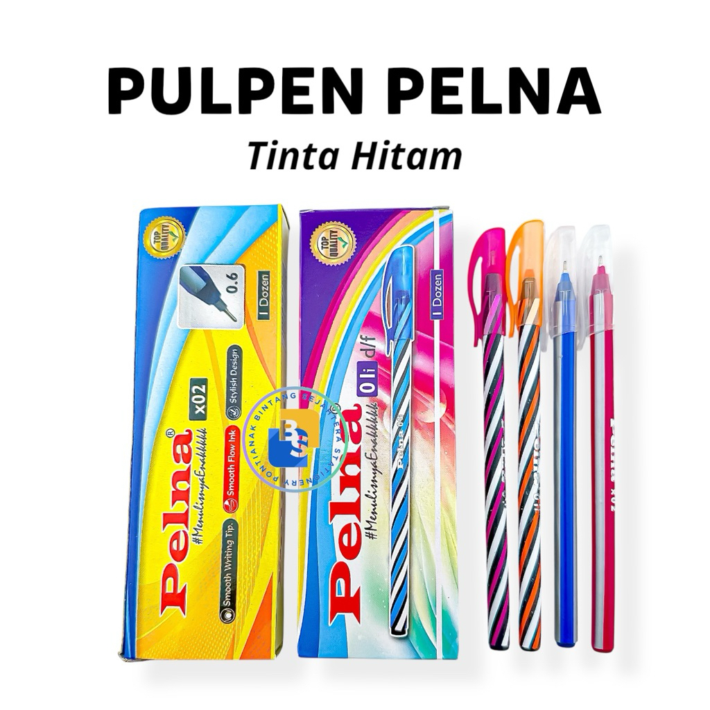

12 Pcs - Pulpen Pelna 01 & 02 Warna Hitam
