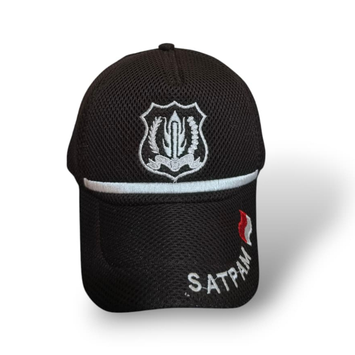 TOPI PRIA SATPAM LIST COKLAT BENDERA TOPI INSTANSI DOUBLE MESS  BORDIR  JARING  SECURITY