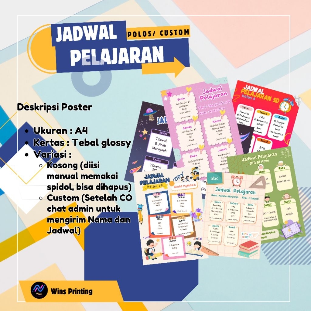 

Poster Jadwal Pelajaran (polos/custom)