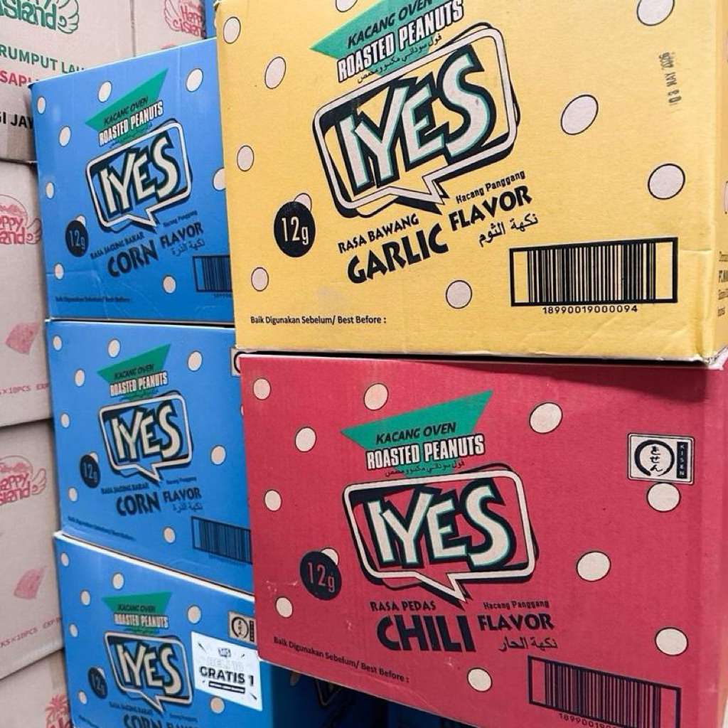 

KACANG IYES ISI 120PCS BONUS 12PCS RASA BAWANG, JAGUNG BAKAR, PEDAS Gurih Asin Renyah
