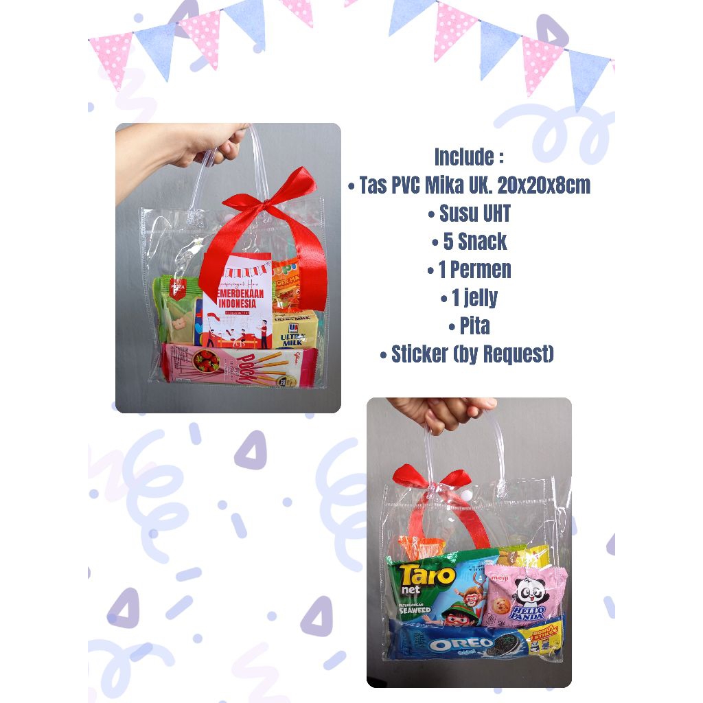 

BINGKISAN SNACK ULANG TAHUN ANAK/HAMPERS SNACK/SNACK ULTAH ANAK/BINGKISAN SNACK PREMIUM/PAKET ULTAH/SOUVENIR ULTAH/KHITAN/ SUNAT/NATAL/LEBARAN/CHRISTMAS/TAHUN BARU/IMLEK/KEMERDEKAAN/TAS MIKA