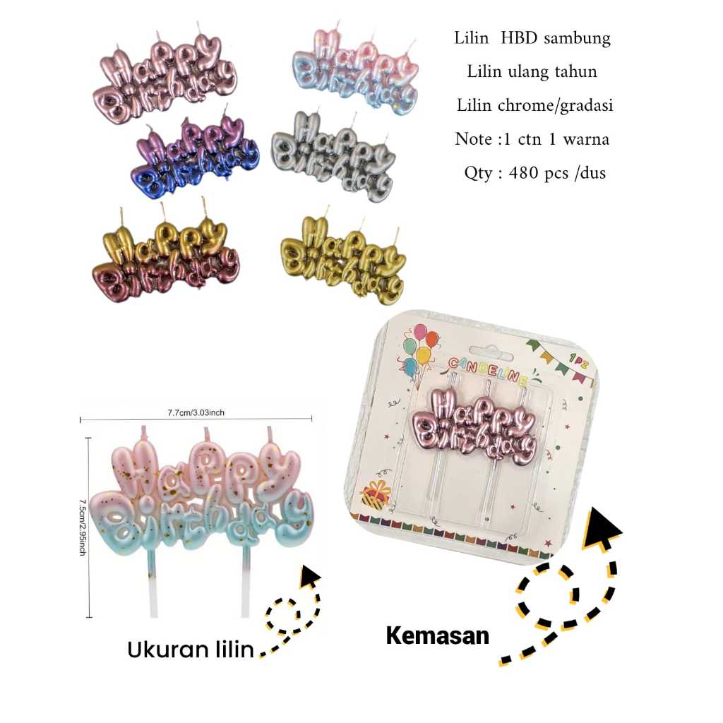 

lilin HBD set ulang tahun ultah warna gradasi/ solid huruf menyatu satuan