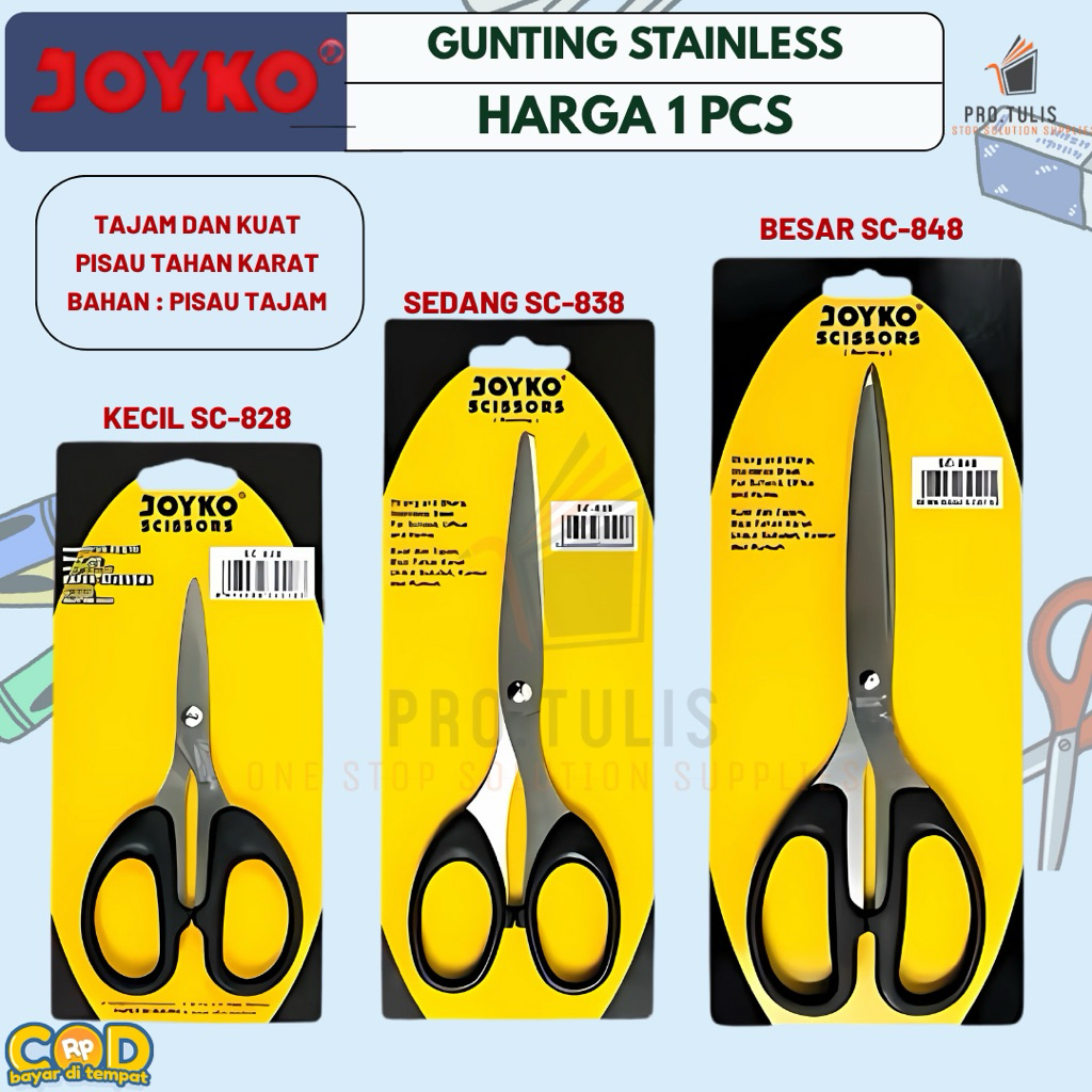 

JOYKO Scissors Stainless Steel Gunting Kecil/Sedang/Besar | Gunting Joyko SC-828-838-848