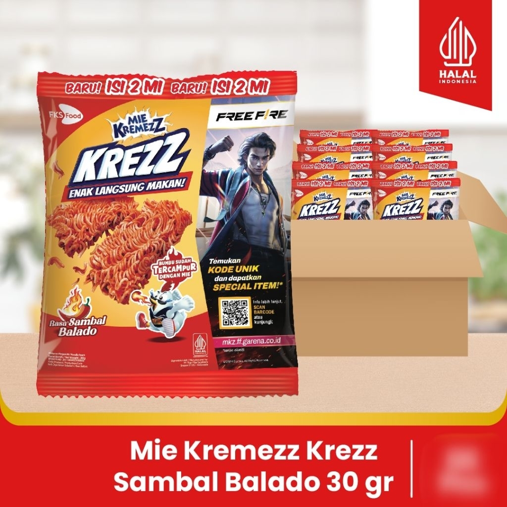 

Mie Kremezz Krezz - Sambal Balado- 1 karton (6 renceng) - 11pcs - 30gr